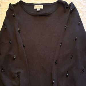 Carmen Marc Valvo Black Knit Sweater Balloon Sleeves with Black Beads (L)